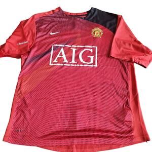 Nike Manchester United AIG Soccer Jersey Mens XL RedBlack Vintage Football Shirt
